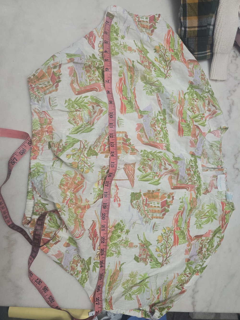 100%Linen Cynthia Rowley White Scenic Floral Square-Neck Top - Picture 7 of 9